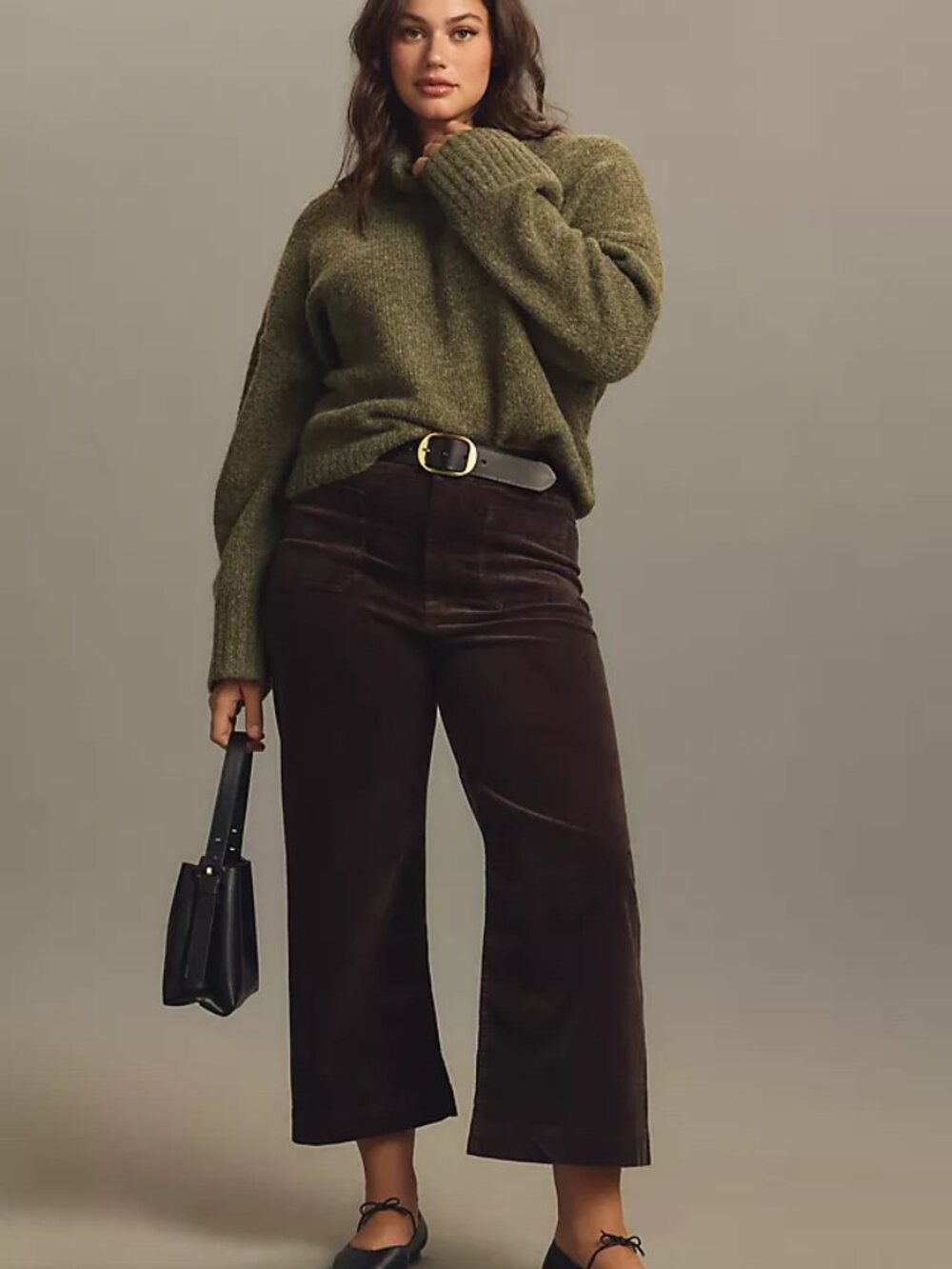 Anthropologie Maeve The Colette Corduroy Brown Wide Leg Crop Pants Size 32